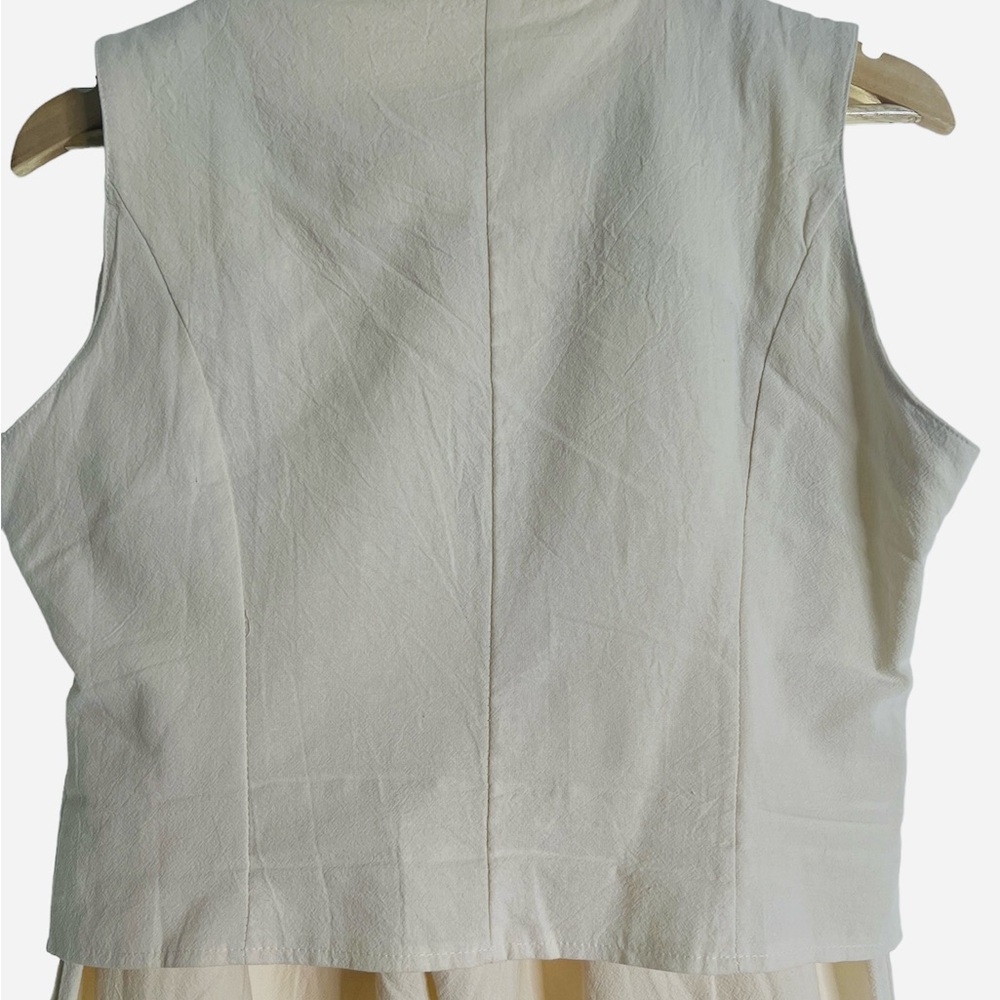 Women’s Generic linen 2 piece sets V Neck wide leg pants color cream Medium - Picture 7 of 9